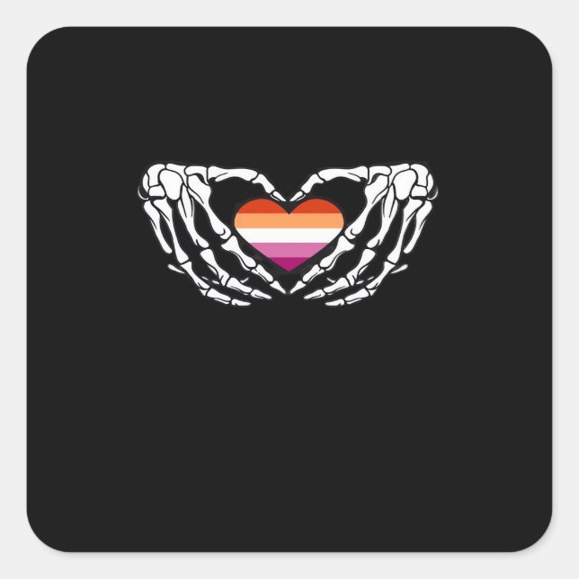 Lesbian Pride Skeleton Halloween Wlw Goth Heart Cl Square Sticker (Front)
