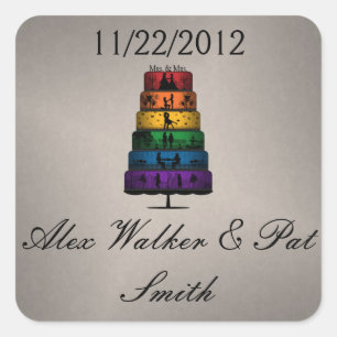 Lesbian Pride Wedding Cake with Rainbow Tiers Square Sticker