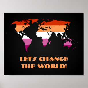 Lesbian pride world map poster