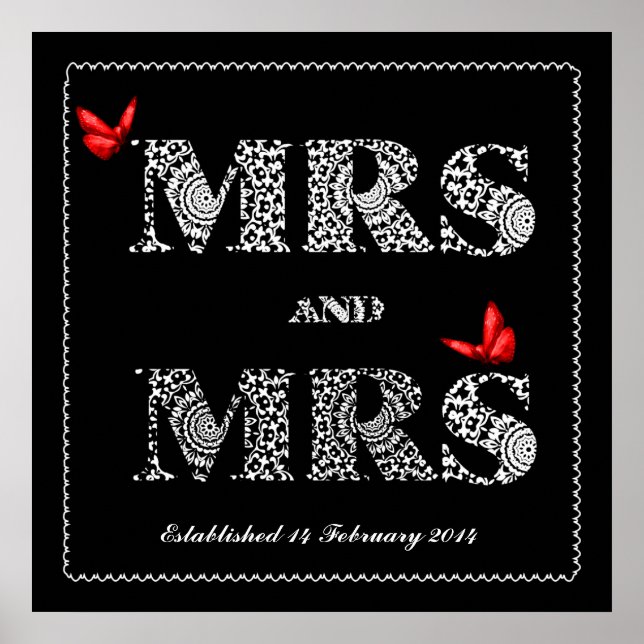 Lesbian Same Gender Wedding Gift  Lace Word Art Poster (Front)