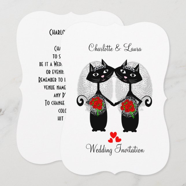 Lesbian Same-Sex Marriage Cool Cats Wedding Invitation (Front/Back)