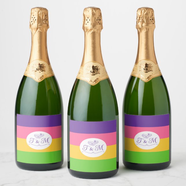 Lesbian Sapphic Flag Wedding Sparkling Wine Label (Bottles)