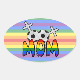 Lesbian Soccer Mum (w/ rainbow) Oval Sticker