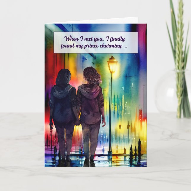 Lesbian Spouse Gay Anniversary Rainbow  Card (Front)