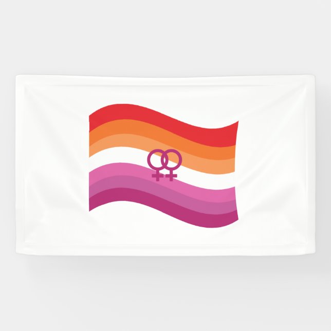 Lesbian Sunset Love Pride Wavy Flag Banner (Horizontal)