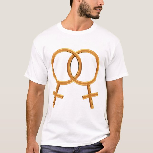 Lesbian Symbol Gold Rings Valentine's Day T-Shirt (Front)