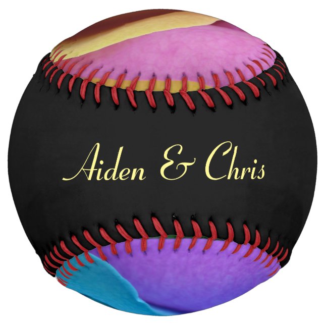 Lesbian Team Pride Rainbow Rose Floral Couple Name Softball (Front)