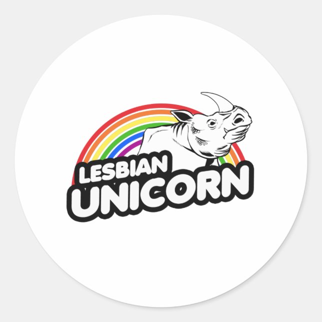 Lesbian Unicorn Rainbow Classic Round Sticker (Front)