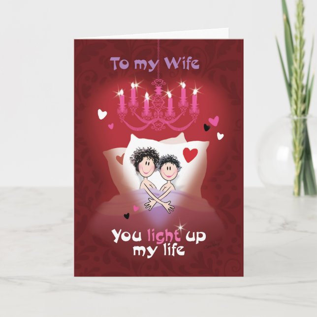 Lesbian Valentine, Wife, Fun Couple in Bed Holiday Card (Front)