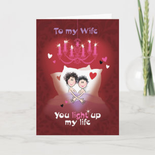 Lesbian Valentine, Wife, Fun Couple in Bed Holiday Card