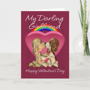Lesbian Valentine's Day Card With Two Kissing Pupp