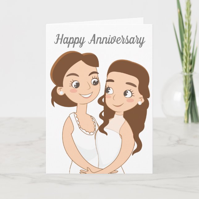 Lesbian Wedding Anniversary Women in Love Card (Front)