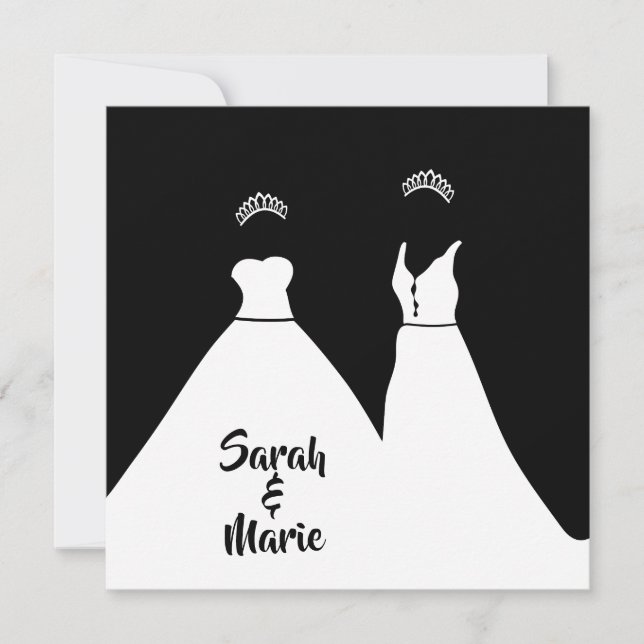 Lesbian wedding black and white romantic invitation (Front)