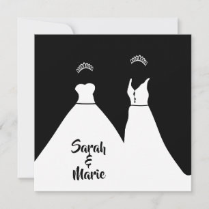 Lesbian wedding black and white romantic invitation