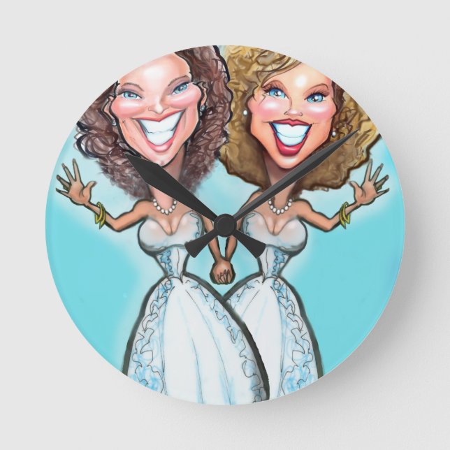Lesbian Wedding Cake Dolls Round Clock (Front)