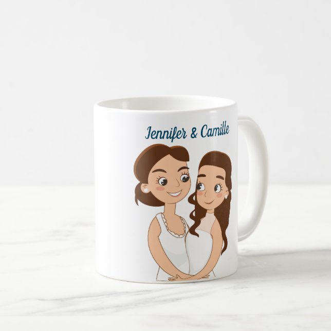 Lesbian Wedding Custom Couple Coffee Mug (Front Right)