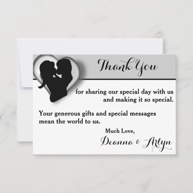 Lesbian Wedding Kiss Thank-You Cards (Front)