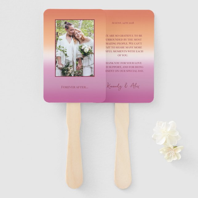 Lesbian Wedding Photo Pride Flag Gradient Program Hand Fan (Front and Back)