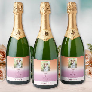 Lesbian Wedding Photo Pride Flag Gradient  Sparkling Wine Label