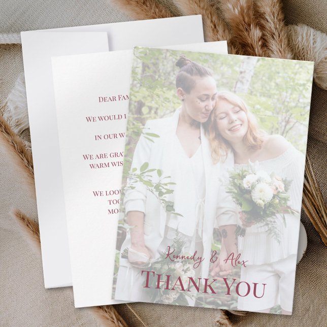 Lesbian Wedding Photo Pride Flag Gradient Thank You Card (Creator Uploaded)