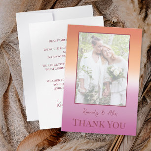 Lesbian Wedding Photo Pride Flag Gradient Thank You Card