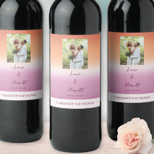 Lesbian Wedding Photo Pride Flag Gradient  Wine Label