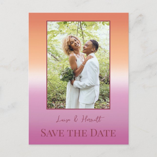 Lesbian Wedding Photo Pride Flag Save the Date Postcard (Front)