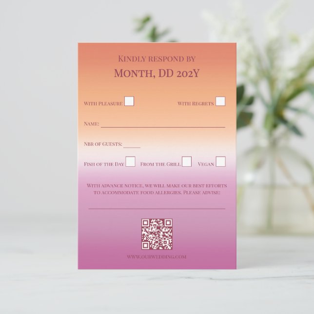 Lesbian Wedding Pride Flag Gradient RSVP Card (Standing Front)