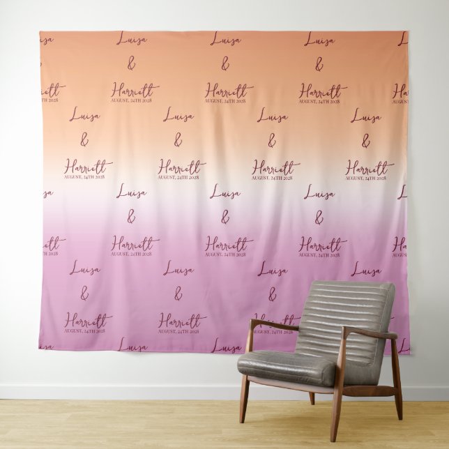 Lesbian Wedding Pride Flag Gradient Step & Repeat Tapestry (In Situ (Horizontal))