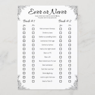 Lesbian Wedding Shower Game, Ever or Never Invitation