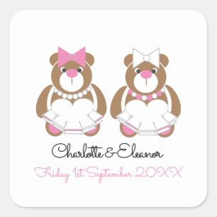 Lesbian Wedding Teddy Bear Brides gift or favour M Square Sticker