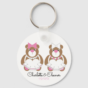 Lesbian Wedding Teddy Bear Brides Key Ring