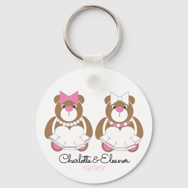 Lesbian Wedding Teddy Bear Brides   Key Ring (Front)