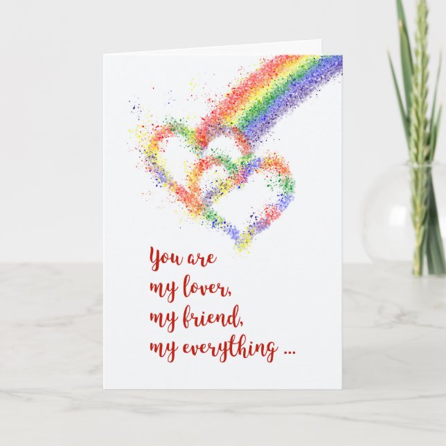 Lesbian Wife Anniversary Beautiful Rainbow Hearts  Card (Front)