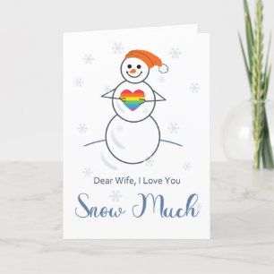 Lesbian Wife Romance Cute Snowman with Heart     Card