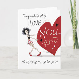 Lesbian, Wife Valentine, Quirky Girl & Huge Heart Holiday Card