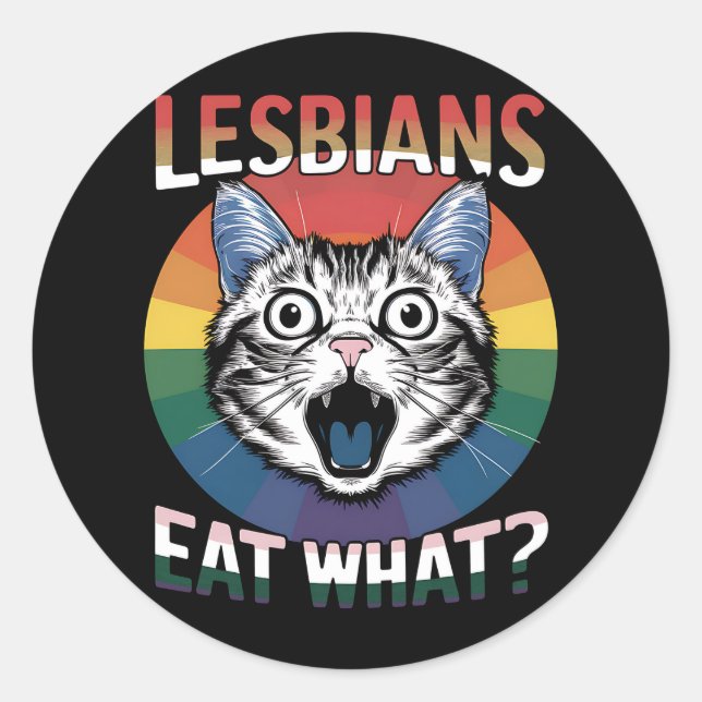 Lesbians Eat What Cat Humour LGBTQ Pride Flag  Classic Round Sticker (Front)