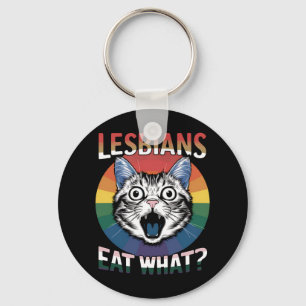 Lesbians Eat What Cat Humour LGBTQ Pride Flag Key Ring