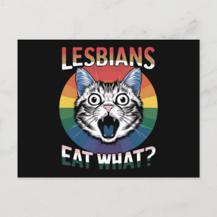 Lesbians Eat What Cat Humour LGBTQ Pride Flag  Postcard