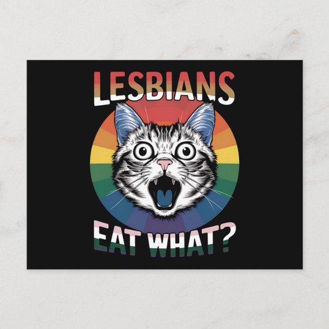 Lesbians Eat What Cat Humour LGBTQ Pride Flag  Postcard (Front)