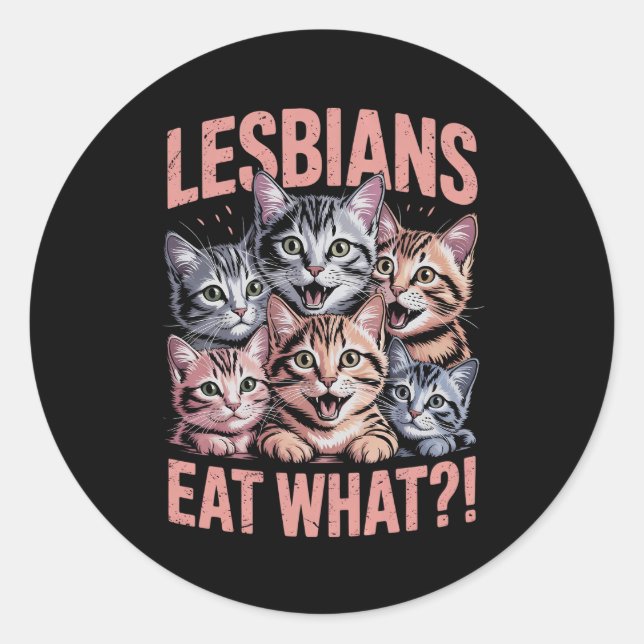 Lesbians Eat What Funny Cat Lesbian LGBTQ Pride Classic Round Sticker (Front)