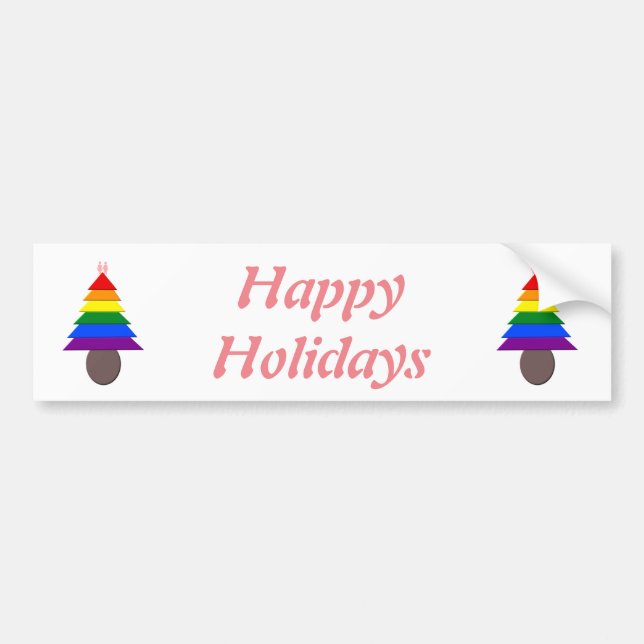 Lesbians Rainbow Christmas Tree and Presents Bumper Sticker (Front)