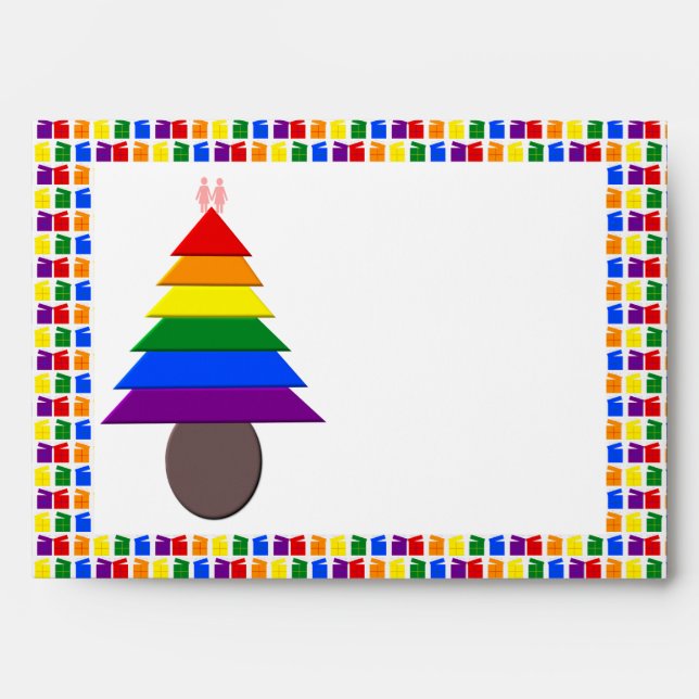 Lesbians Rainbow Christmas Tree and Presents Envelope (Front)