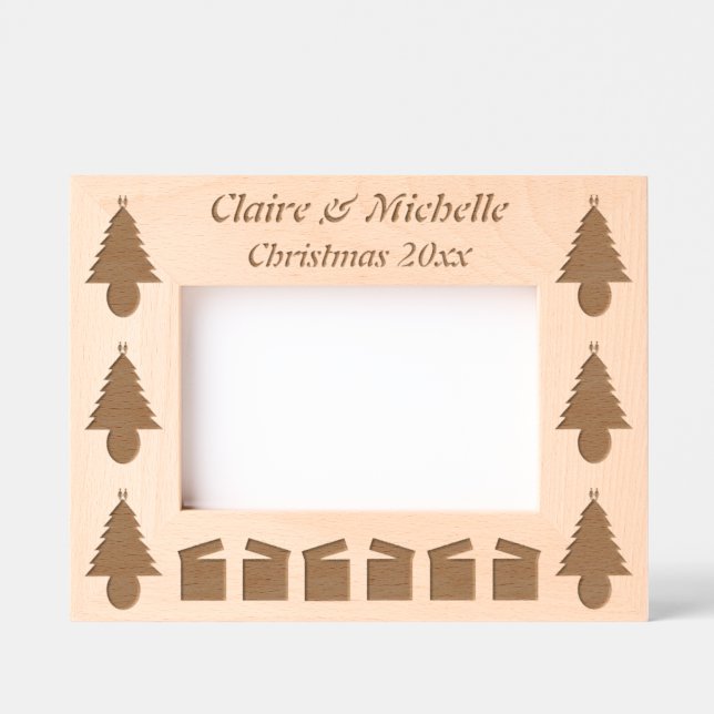 Lesbians Rainbow Christmas Tree and Presents Etched Frames (Front)