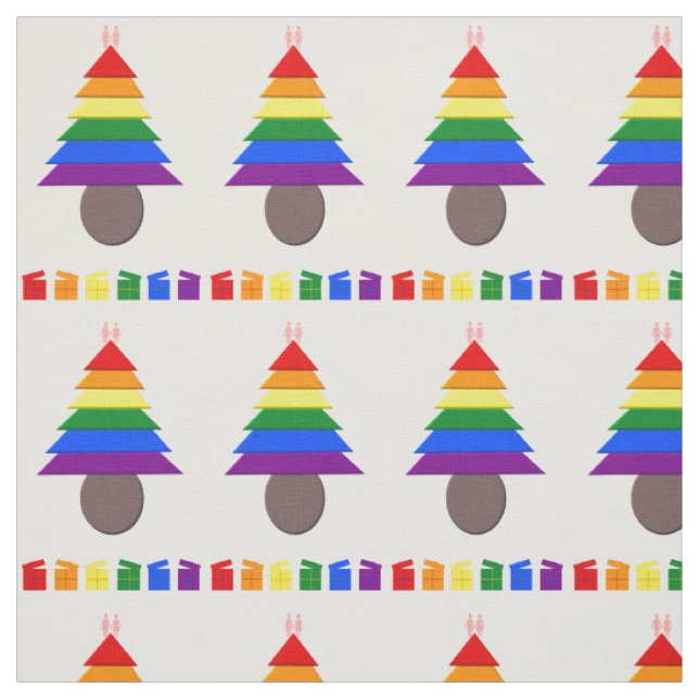 Lesbians Rainbow Christmas Tree and Presents Fabric (Swatch)