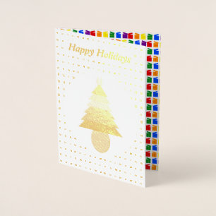 Lesbians Rainbow Christmas Tree and Presents Foil Card