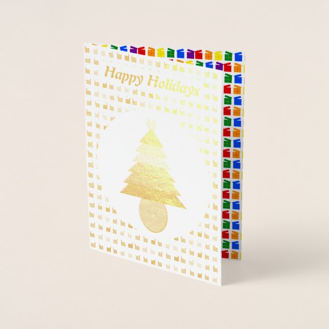 Lesbians Rainbow Christmas Tree and Presents Foil Card (Front)