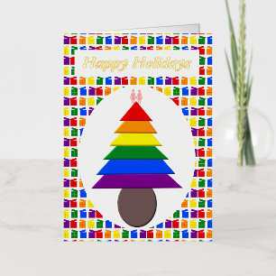 Lesbians Rainbow Christmas Tree and Presents Foil Greeting Card
