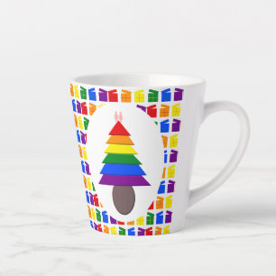 Lesbians Rainbow Christmas Tree and Presents Latte Mug