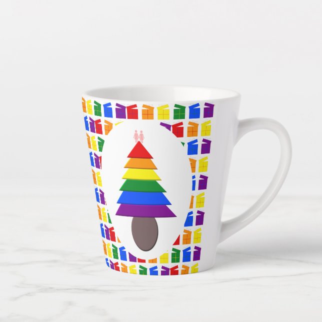 Lesbians Rainbow Christmas Tree and Presents Latte Mug (Right)
